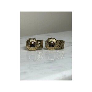 Vintage Gold Tone Mesh Cufflinks with Brown Rhinestone Perfect For Wedding